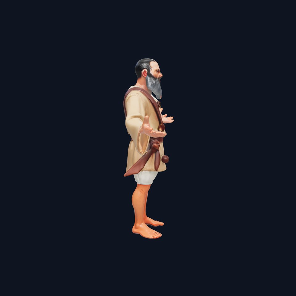 Medieval Villager D Character Model with Beard and Tunic